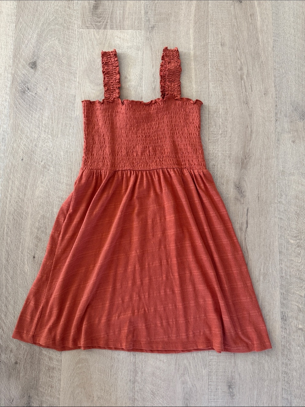 NWT Roxy Girls Rust Red Smocked Strap Sundress Size small